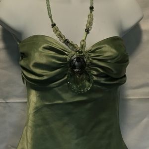 meadow green satin halter med
